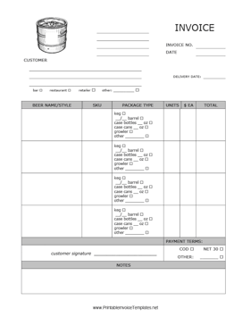 Brewery Distribution Invoice template