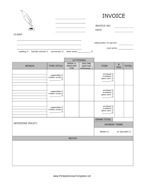 Calligraphy Hand Lettering Invoice template