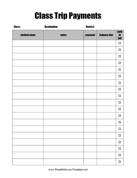 Class Trip Payment Tracker template