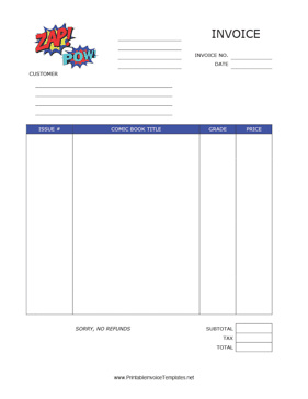 Comic Book Invoice template