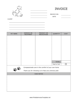 Mobile Veterinarian Invoice template