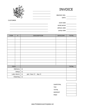 Party Supplies Rental Invoice template