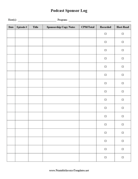 Podcast Sponsor Log template