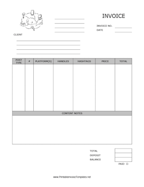 Social Media Influencer Invoice template