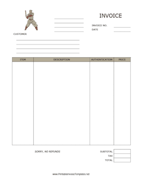 Sports Memorabilia Invoice template