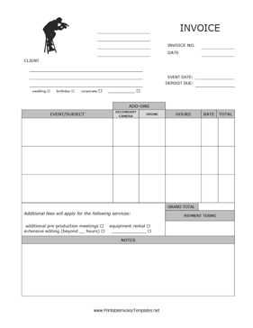 Videographer Invoice template