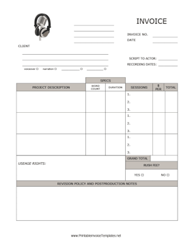 Voice Actor Invoice template